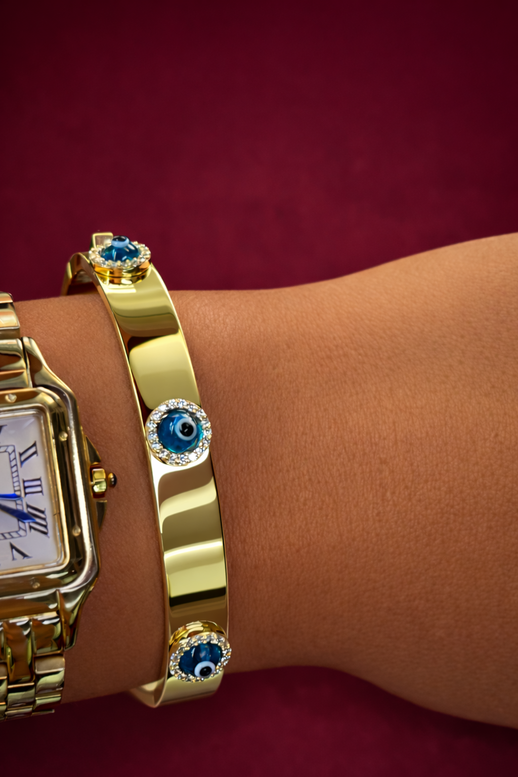 925 Ayar Gümüş Nazar Boncuklu Kelepçe Bileklik